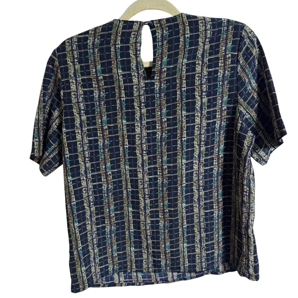 Vintage Christie & Jill Abstract Plaid Blouse – M – Shoulder Pads, 80s/90s - Picture 2 of 4